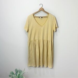 [Caution to the Wind] Dusty Yellow Cotton Short Sleeve V-neck Babydoll Dress